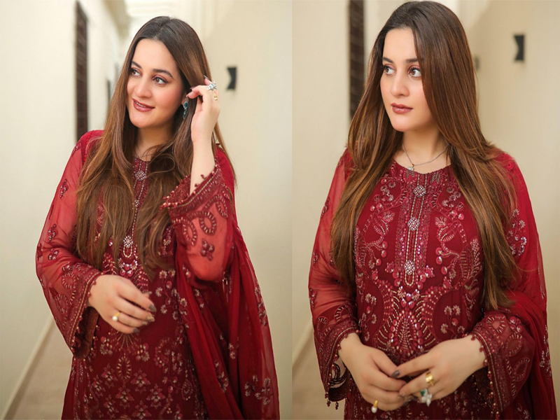 Aiman radiates charm in red ethnic attire