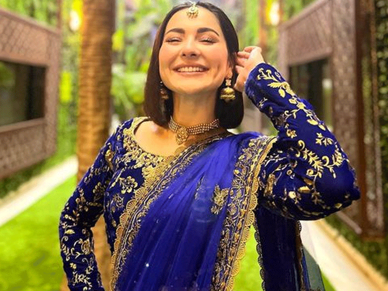 Hania Aamir looks stunning in blue lehanga