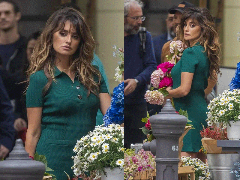 Penelope stuns in green mini dress while shooting commercial