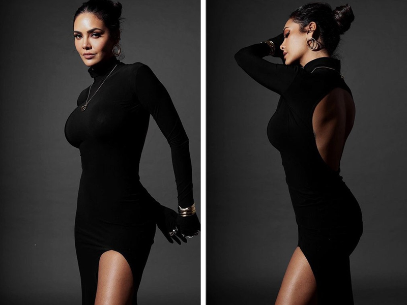 Esha Gupta looks flawless in black body-con dress