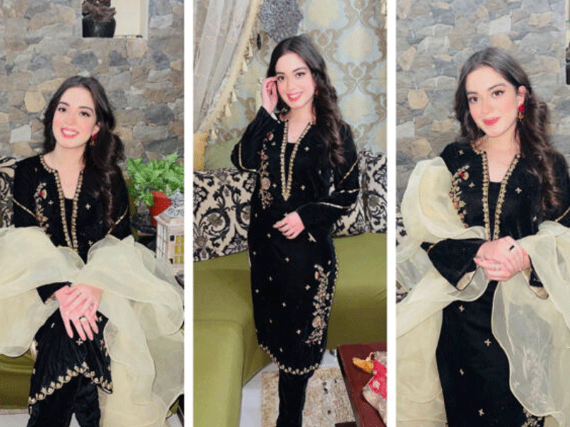 Arisha Razi dazzles in black velvet v-neck dress