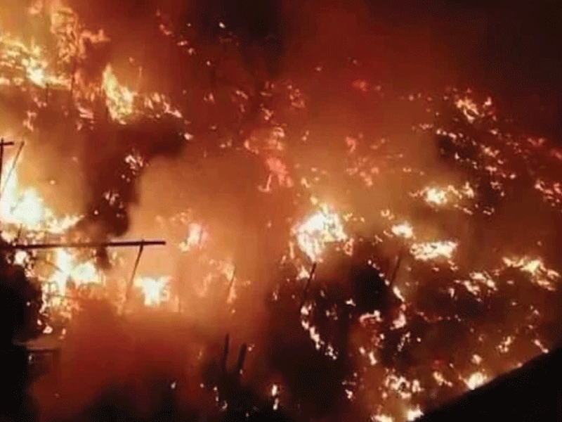 150 huts gutted by fire, woman sustains burns injury