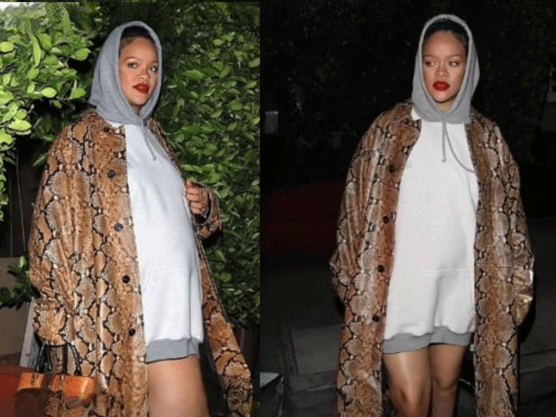 Rihanna exudes pregnancy glow, flaunts baby bump in hoodie dress