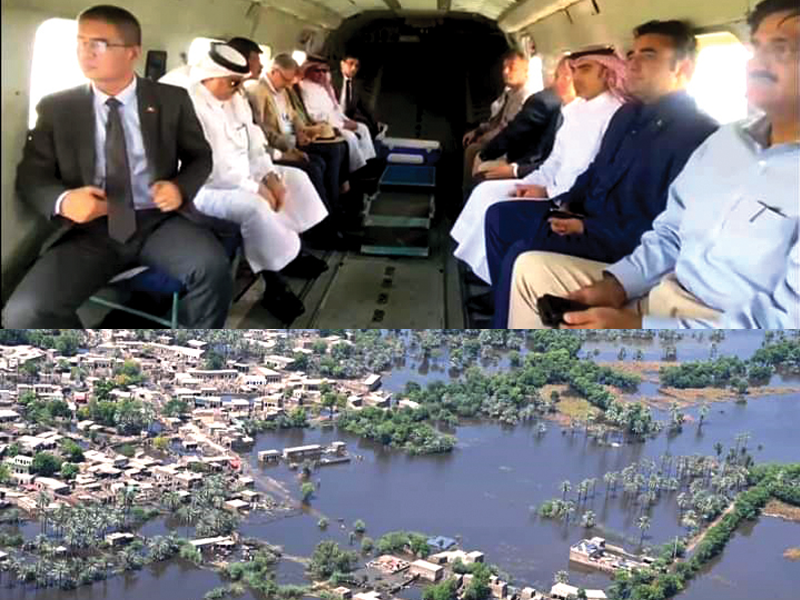 FM Bilawal visits flood-affected areas with diplomats, representatives of over 20 countries