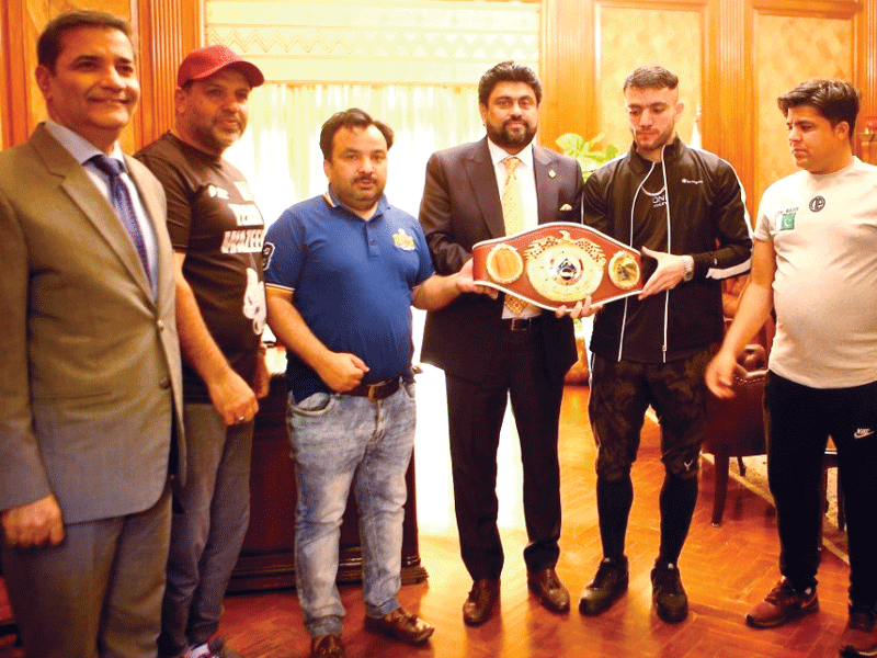 Usman Wazir winner of world welterweight category meets Governor Sindh