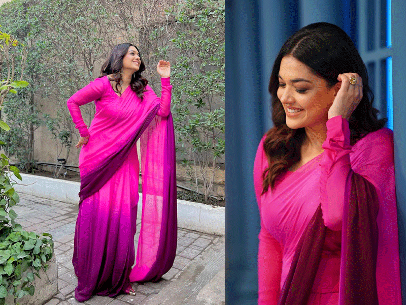 Sanam looks flattering, classy in pink saree