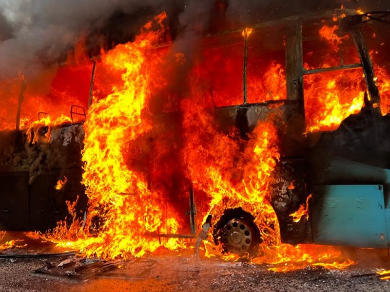 At least 16 killed, several injured as bus bursts into flames near Nooriabad