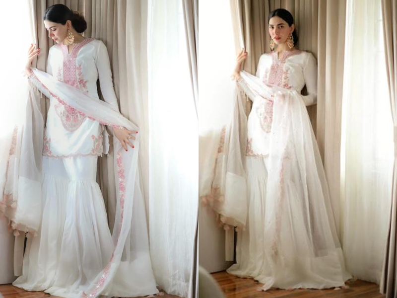 Naimal louds on Sadaf Studio's stunning white gharara