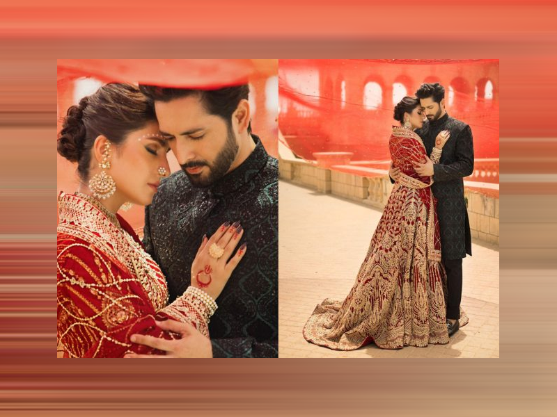 Ayeza, Danish embrace elegance in red bridal attire